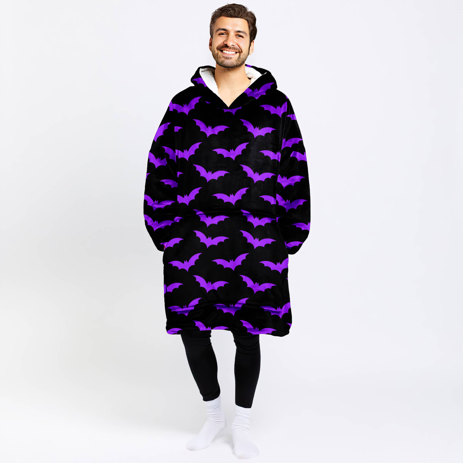 Black And Purple Bats Blanket Hoodie