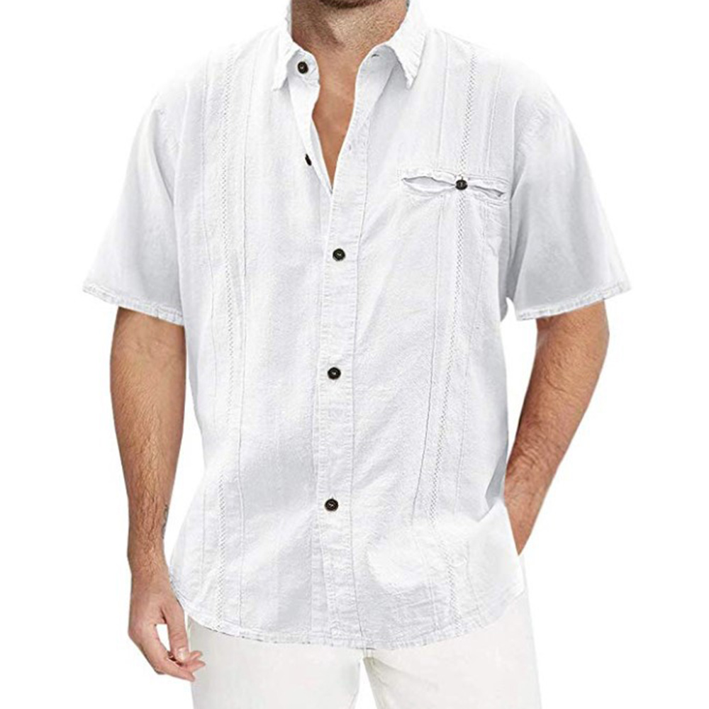 Chemise à manches courtes en lin uni pour hommes