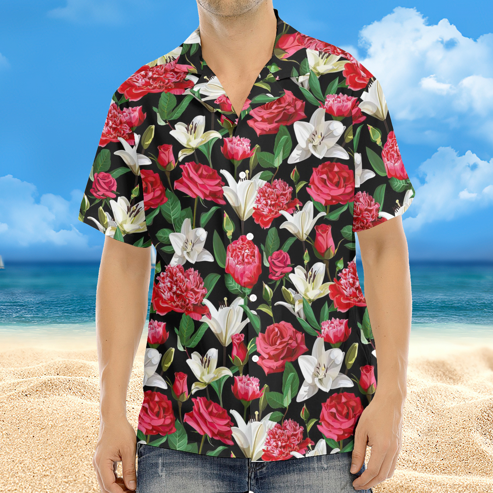 Chemise hawaïenne d'extérieur à imprimé rose pour hommes
