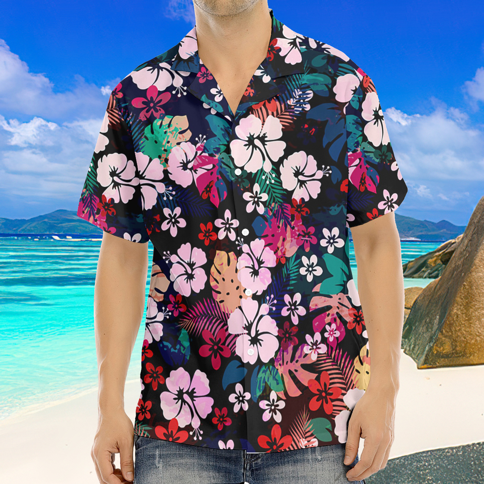 Chemise hawaïenne extérieure à fleurs colorées pour hommes