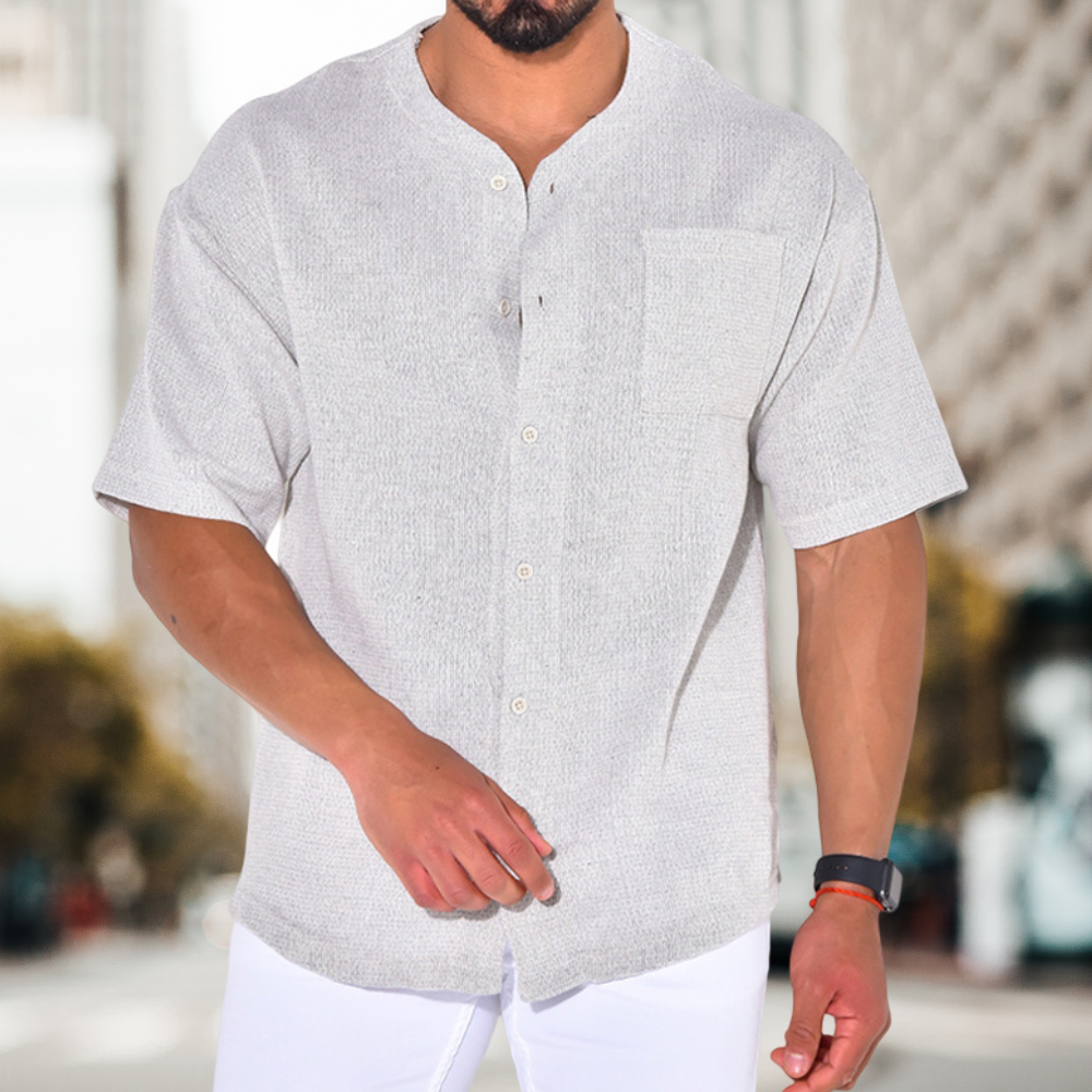 Lunebrille Chemise à manches courtes décontractée en coton et lin pour hommes