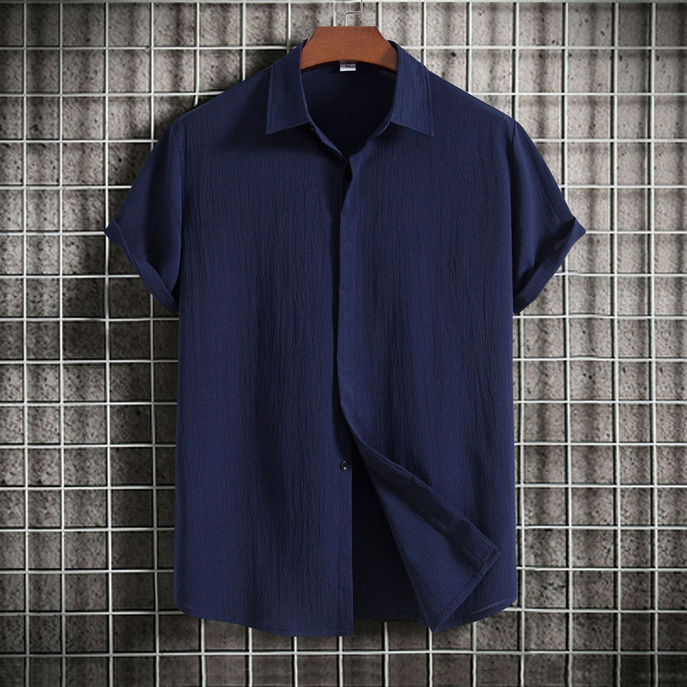 Lunebrille Chemise d'été à manches courtes en coton et lin de couleur unie pour hommes