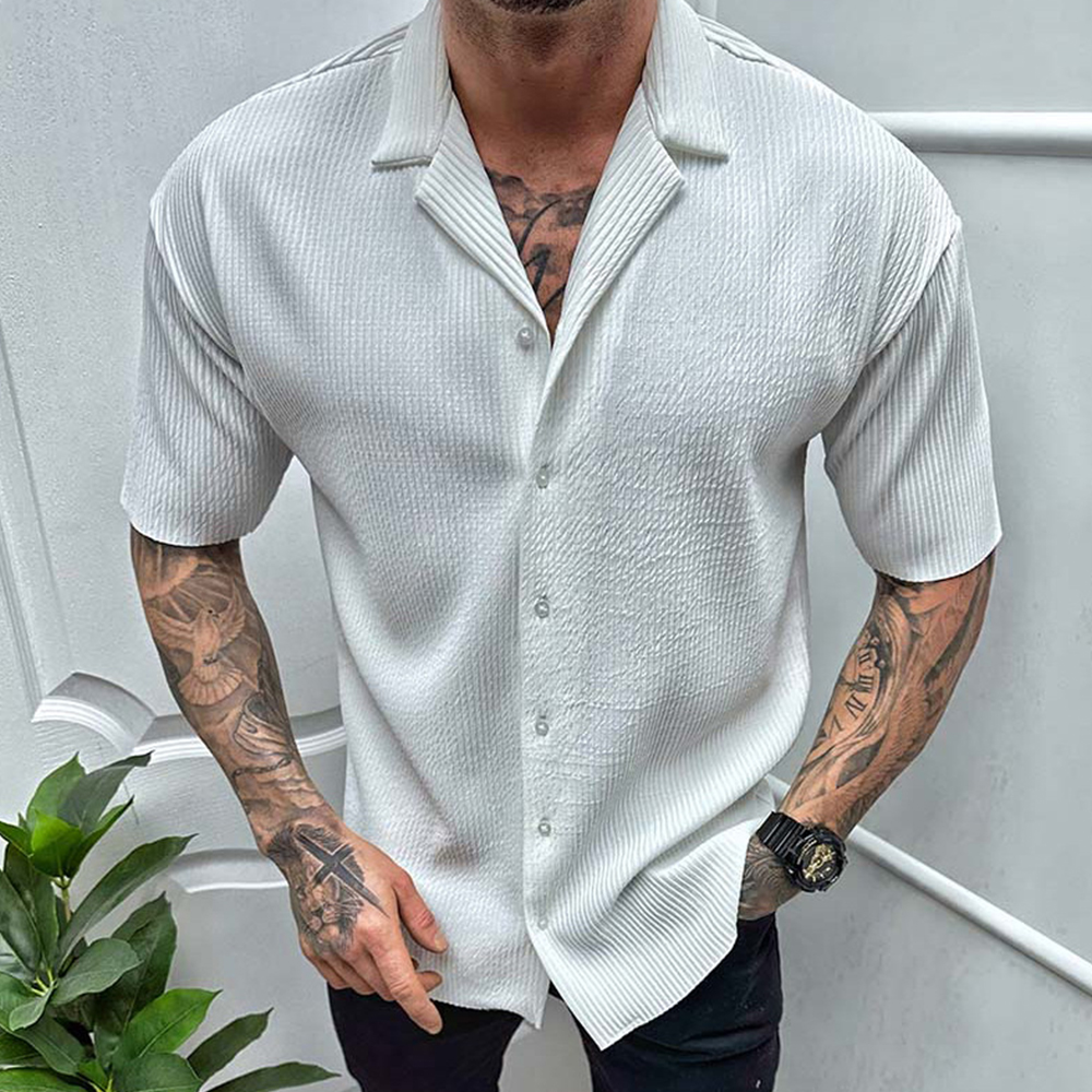 Lunebrille  Chemise à manches courtes décontractée de couleur unie pour hommes