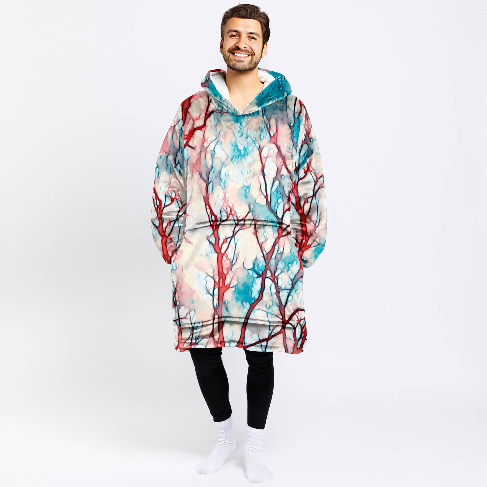 Watercolor Red Coral Branches Blanket Hoodie
