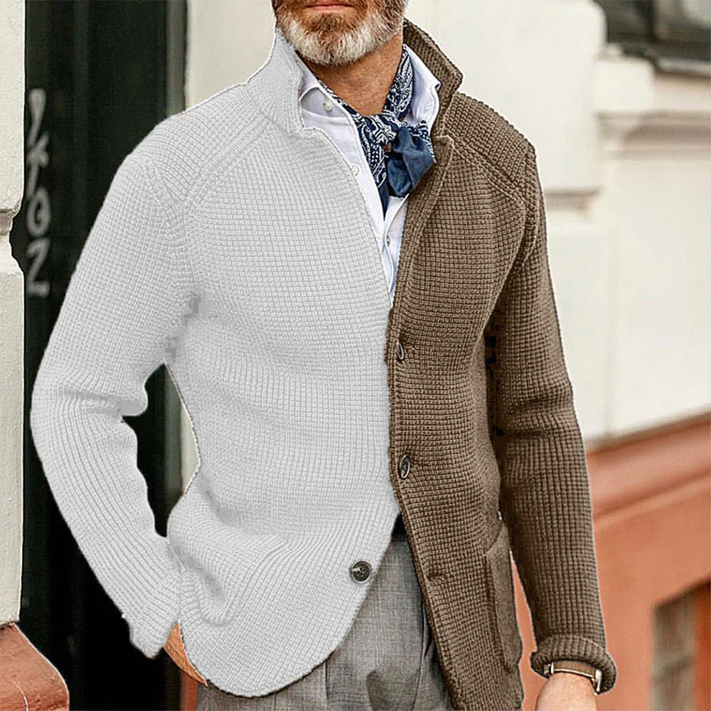 Lunebrille Nouvelle veste cardigan colorblock pour homme avec col montant hiver