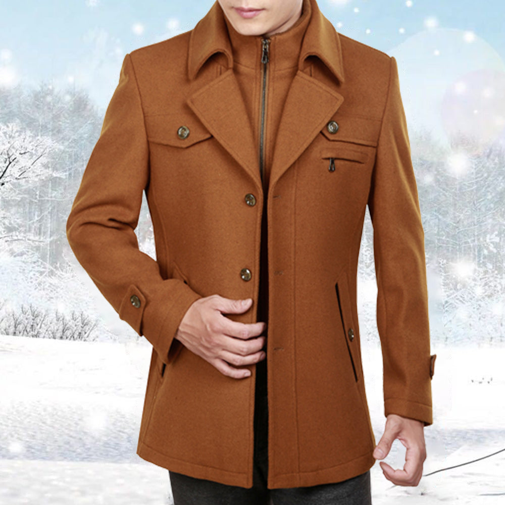 Lunebrille Nuovo cappotto da uomo staccabile con zip in lana a doppio collo