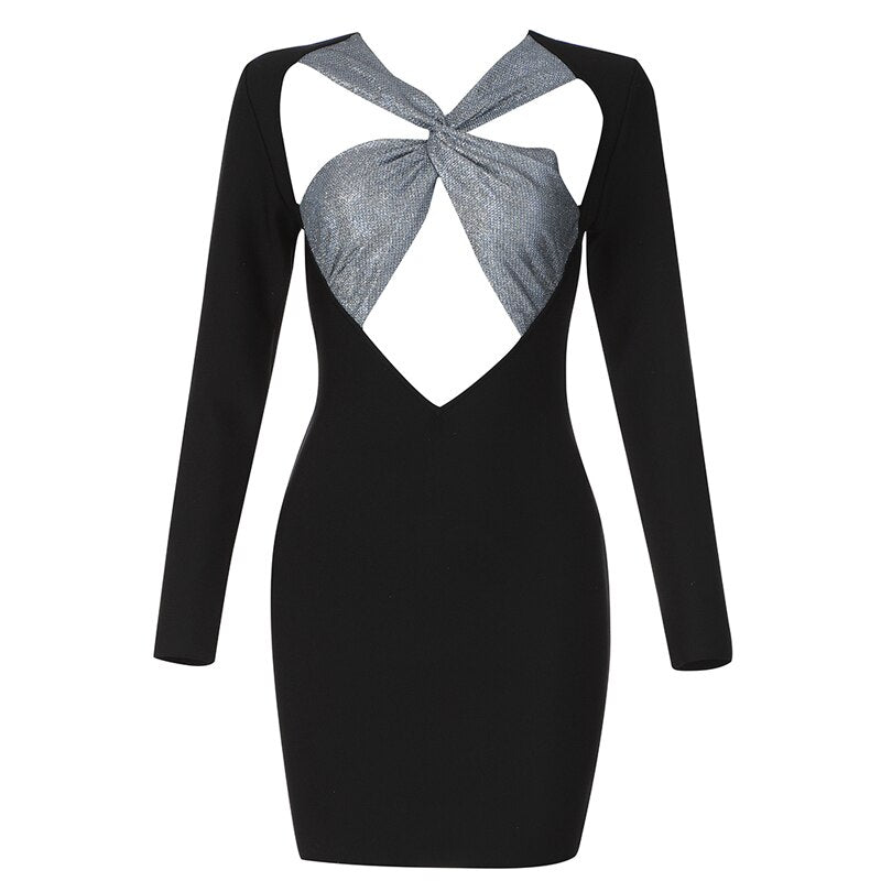Black Long Sleeves Hollow Out Sheath Evening Celebrity Cocktail Party Bandage Dress