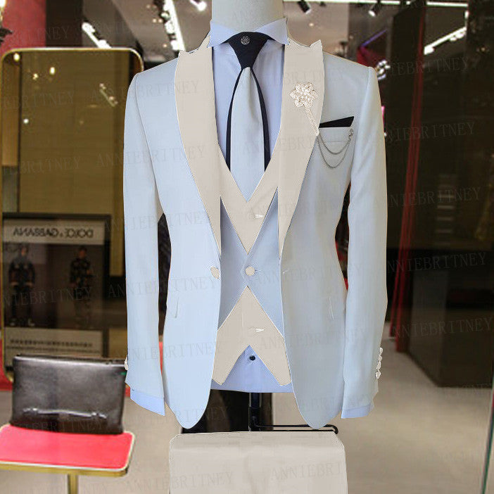 Suit Men 3 Pieces Slim Groom Wedding Suit Set Designs White Business Jacket Vest Royal Gold Pants Dress Tuxedo