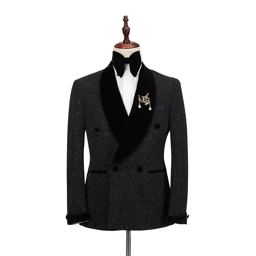 Host Stage Costumes 4 Color Sequin Lapel Tuxedo for Wedding Groom Prom Dress Suit 2 PCS Set (Blazer+pants)