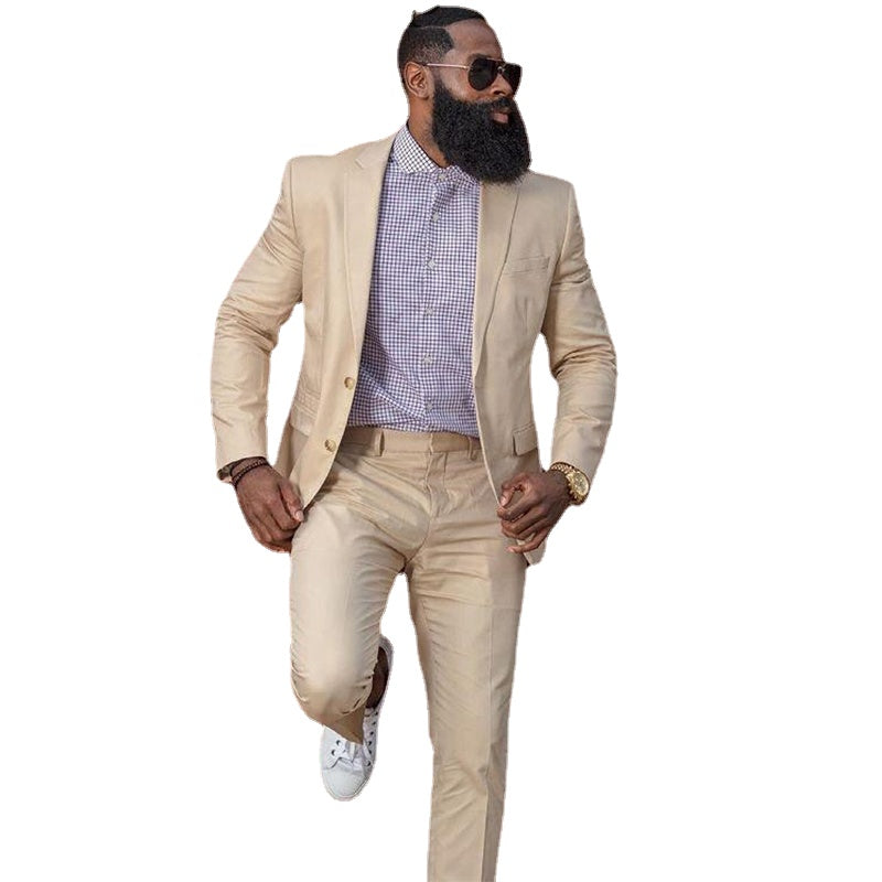 Beige Men Suits Notched Lapel Single Breasted Blazer Jacket Men Tuxedos Groom Wedding Suit 2 Piece Coat+Pant