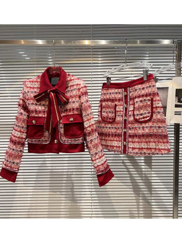 Designer Runway Suit Set Fall Winter Tweed  Jacket Skirt Suit
