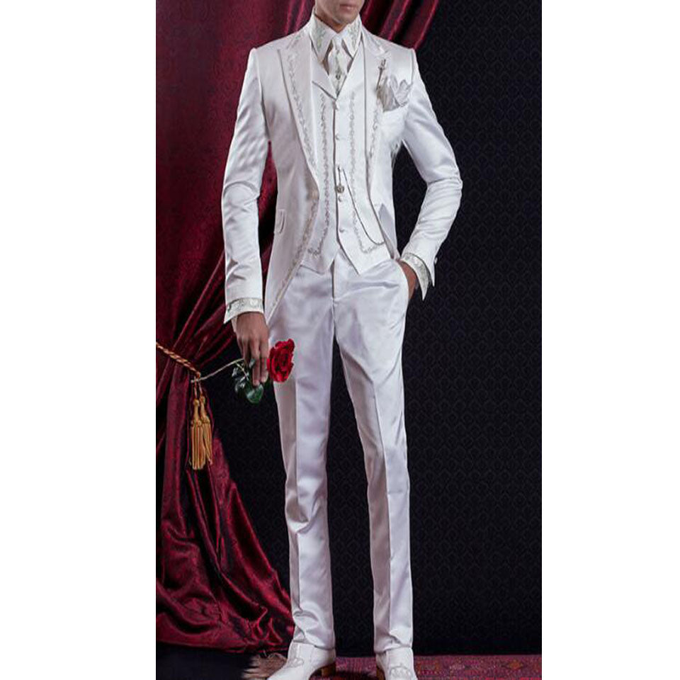2020 Vintage White/Black Prince Style Groomsmen Suits Stand Collar Gr