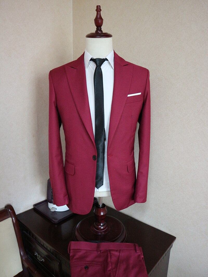 2 Pieces Burgundy Mens Groom Tuxedos Wedding Suits for Men British St