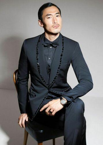 2022 2-piece Handsome Black Suits Mens Suit Rhinestone Groom Suit Wed