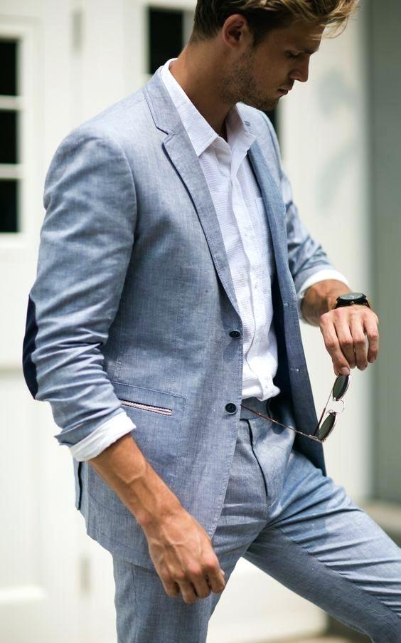 2022 Smoking Blue Linen Men Suit Classic Summer Jacket Men Suits For