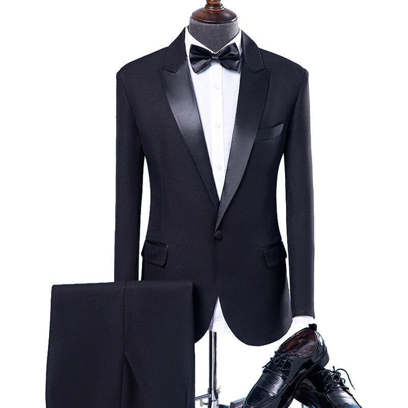 2023 Brand Black Mens Suits Classic Groom Wedding Suit 2 Pieces Set F
