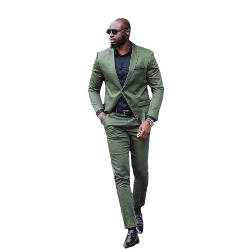 New Hunter Army Green Men Suits Slim Fit 2 Pieces Groomsmen Wedding T