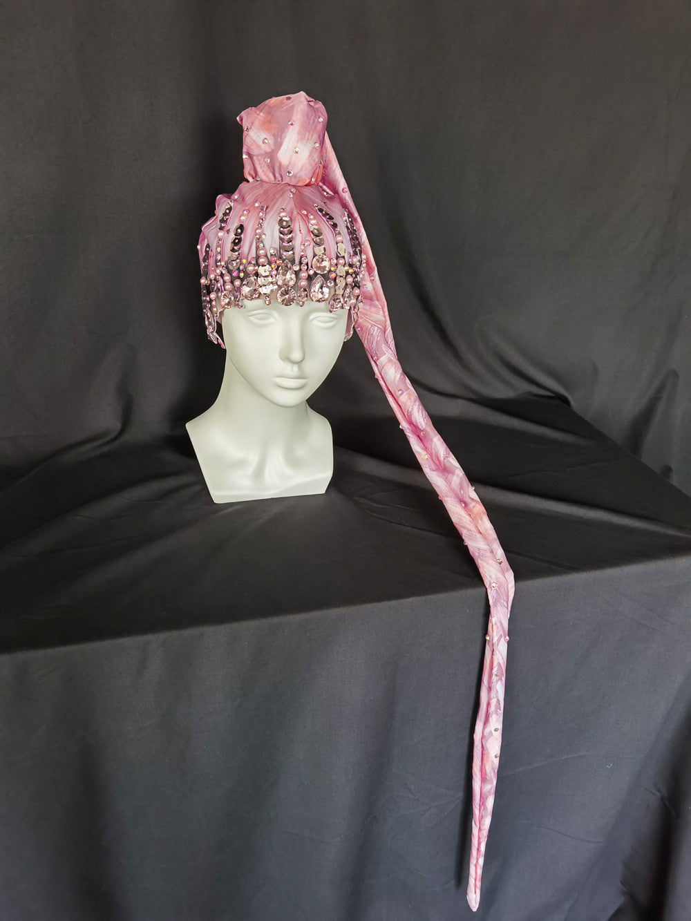 Pink Rhinestone Pearls Braids Wigs Women Crystal Sequin Long Hair Headwear Club Party Headdress Dancer Stage Accessories