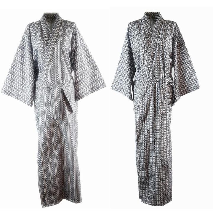 Traditional Japanese Male Cool Kimono Bathrobes Men's Cotton Robe