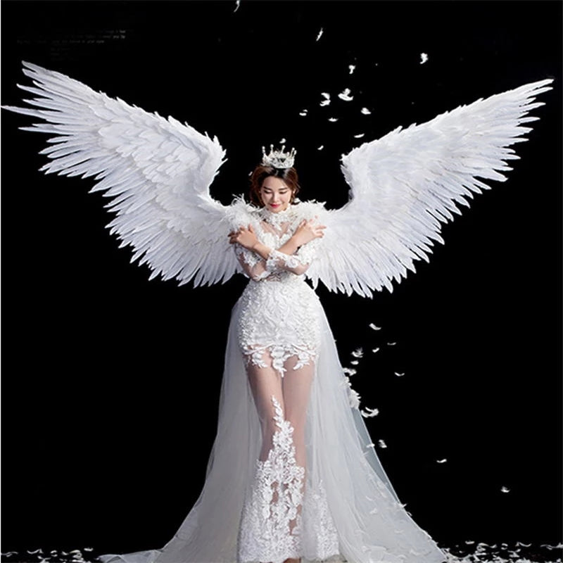 Cosplay Pure White Angel Feather Wing Adult Model Runway Underwear Show Shooting Props Festival Party Wings Christmas Wedding