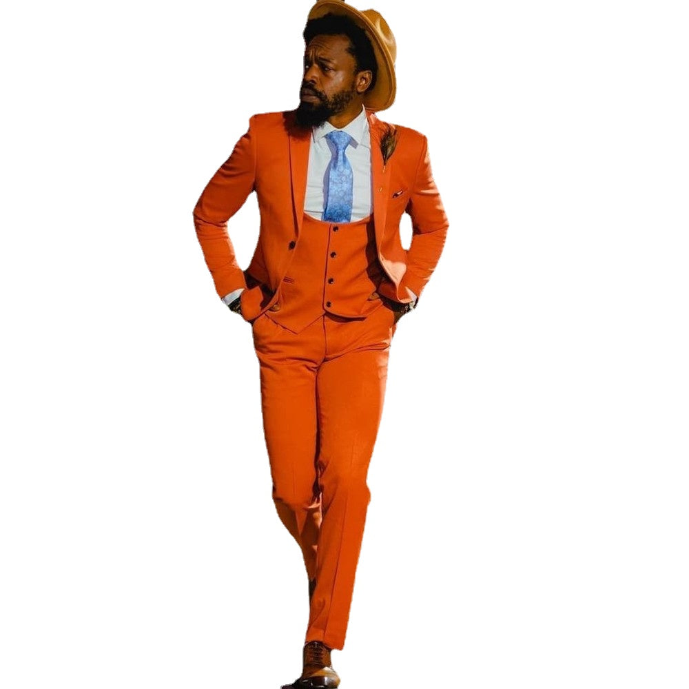Orange Suit Men 3 Pieces Prom Suits Halloween Costumes for Men Blazer Sets Winter African Male Clothes Jacket Vest Pant