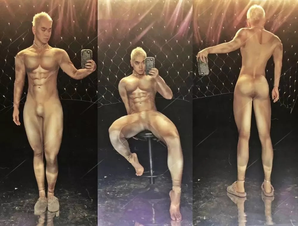 Muscle Man Nude Bodysuit Male Guest Gogo Dj Ds Catwalk Nude Print Jumpsuit Stage Show Costume