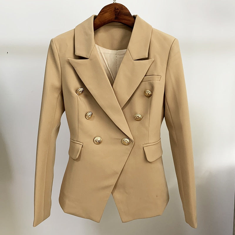 Stylish 2022 Classic Designer Blazer Women's Double Breasted Metal Lion Buttons Blazer Jacket Outer Wear Khaki