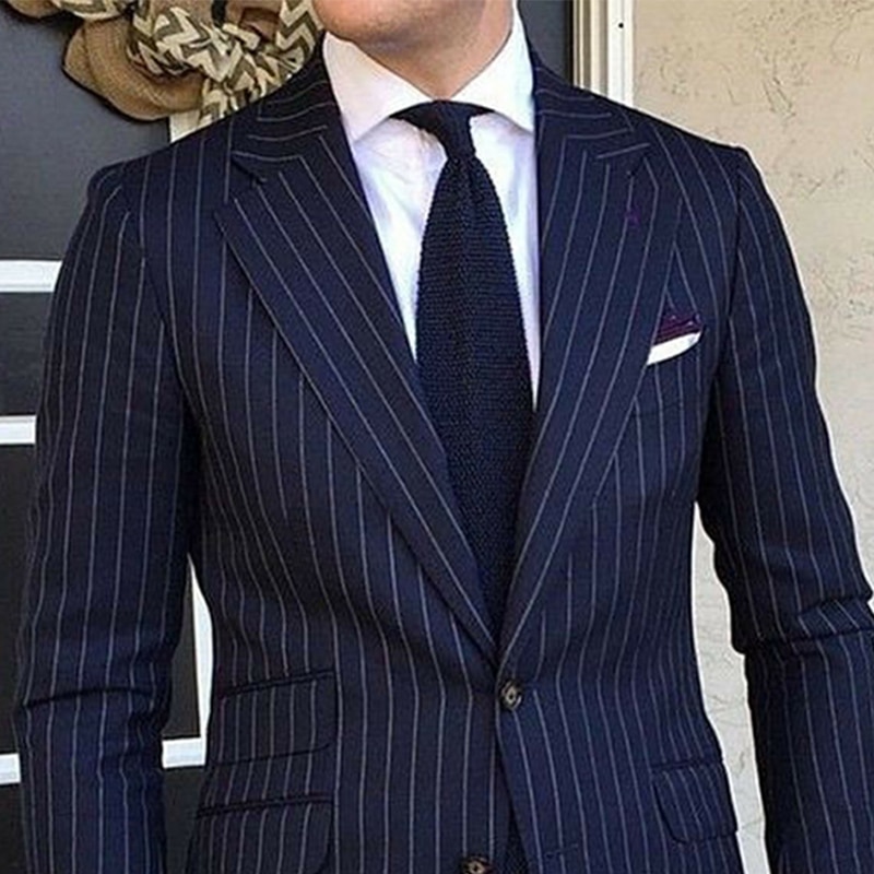 Pinstripe Slim Fit Men Suits for Formal Wedding Tuxedo Notched Lapel 2