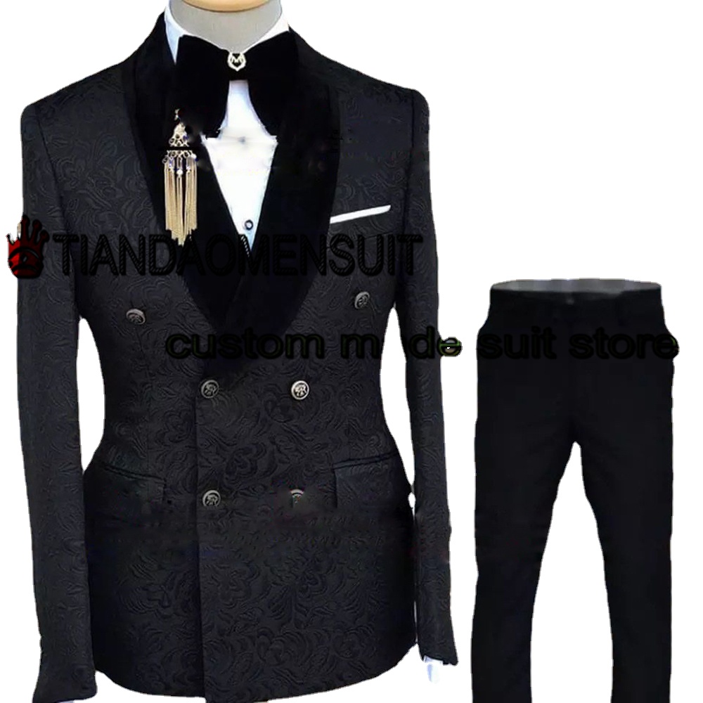 Men's Suit Two Piece Wedding Tuxedo Groom Double Breasted Jacket Set