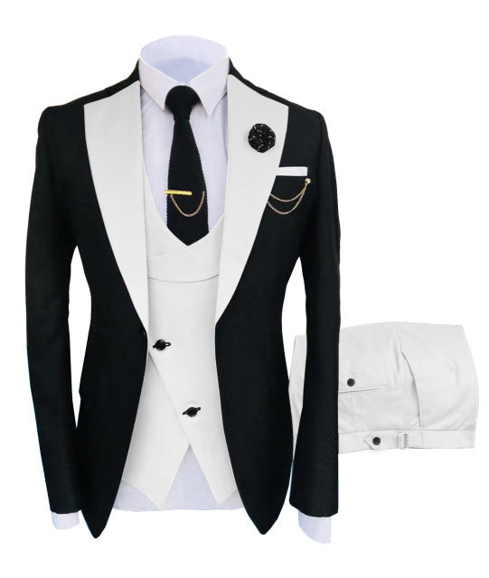 Two-color Men Suits 3 Pieces Tailored Best Man Groom Wedding Tuxedo Slim Fit Jacquard Blazer Jacket Vest Pants Tuxedo 