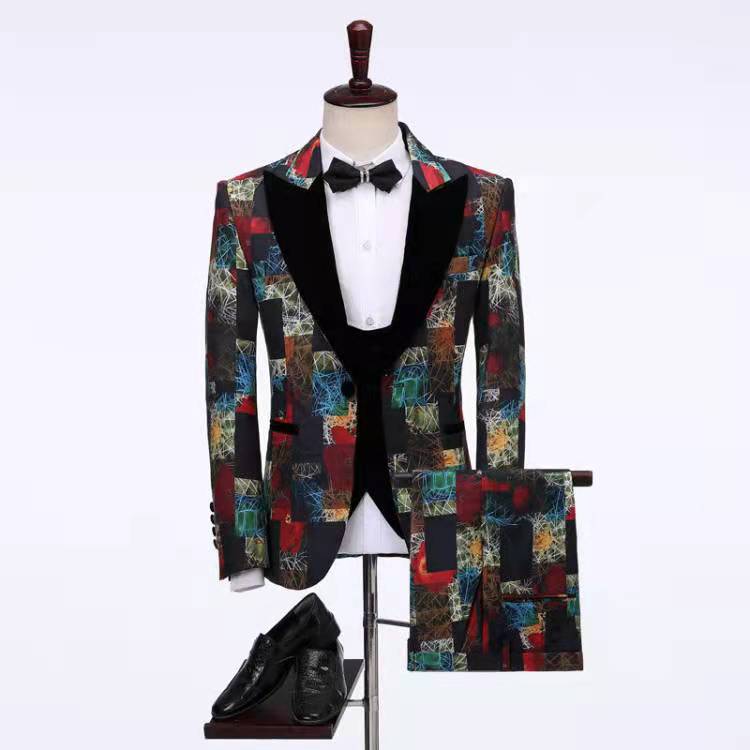 2022 Terno Masculino Slim Fit Male Dress Floral Formal Wedding Mens Double Breasted Suits Groom Tuxedo Prom Suits For Men
