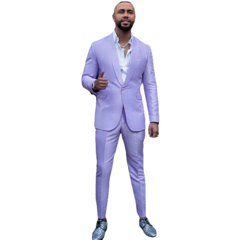 Lavender Men Suits 2 Piece Shawl Lapel One Button Fashion Prom Suits