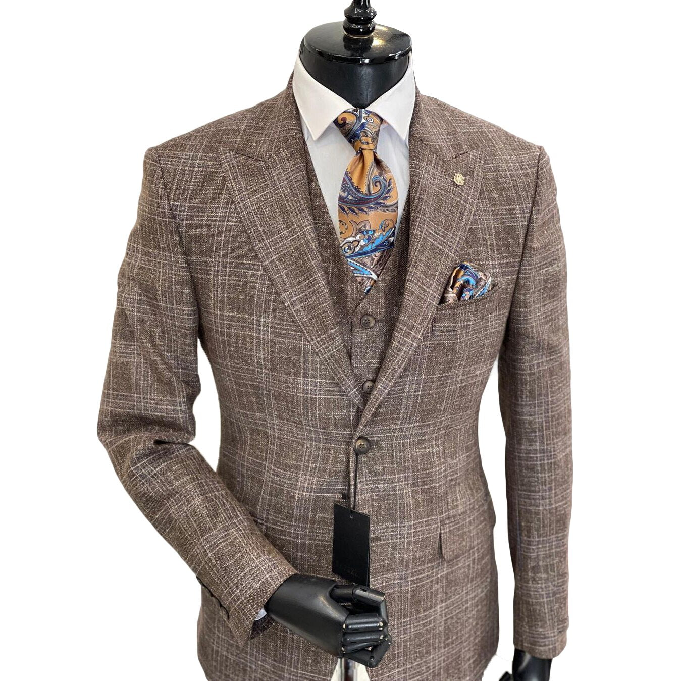 Classic Brown Stripe Wedding Men Suits There-pieces Slim Fit Tuxedos
