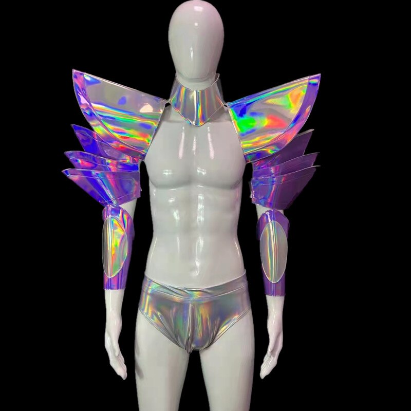 Sexy Silver Gogo DJ Costume Stage Cuff Muscle Space Mirror Armor Bar Dance