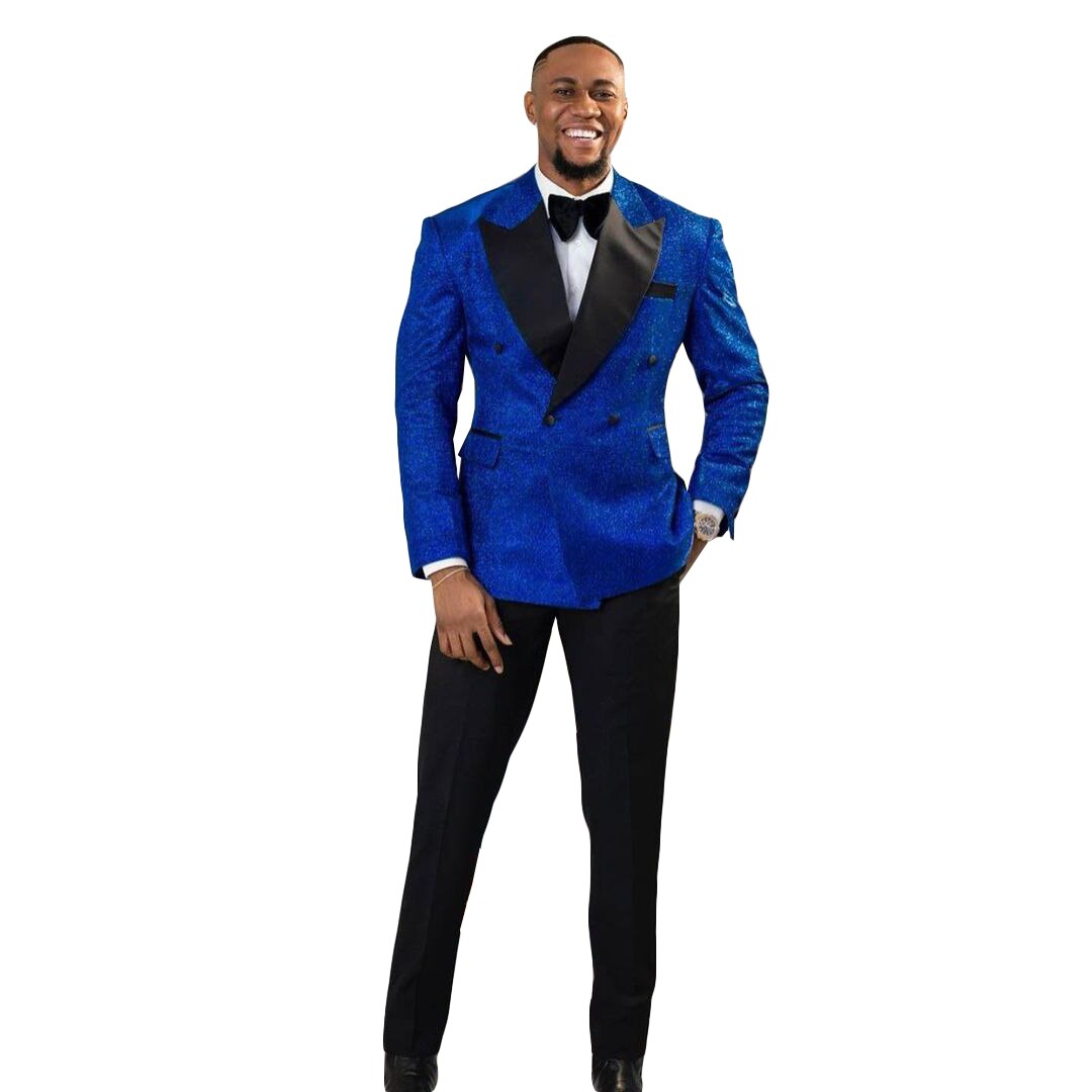 Elegant Royal Blue Glossy Wedding Men Suits Two-pieces Closure Collar