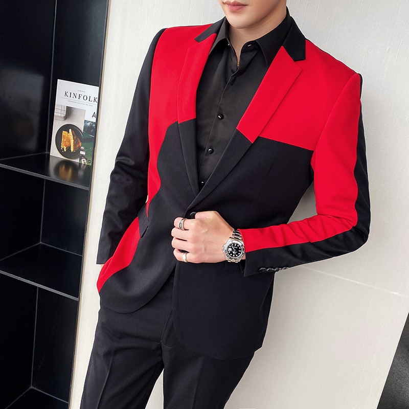 Korean-Stitching-Suit-Men-Wedding-Groom-Tuxedos-2-Pcs-Set-Slim-Fit-Suit-Jacket-Pants-Men