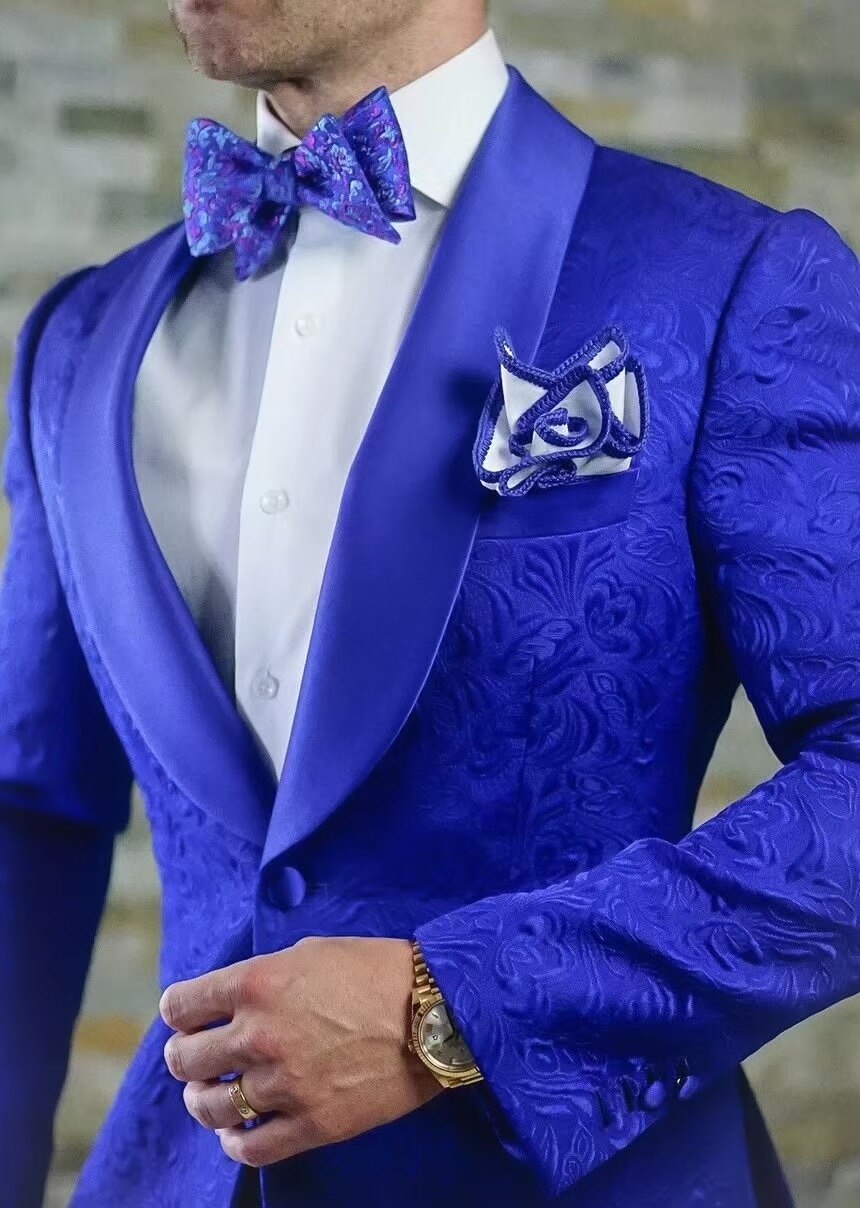 Jacquard Men Suit Separate Shawl Lapel One Button Blazer Jacket Men T