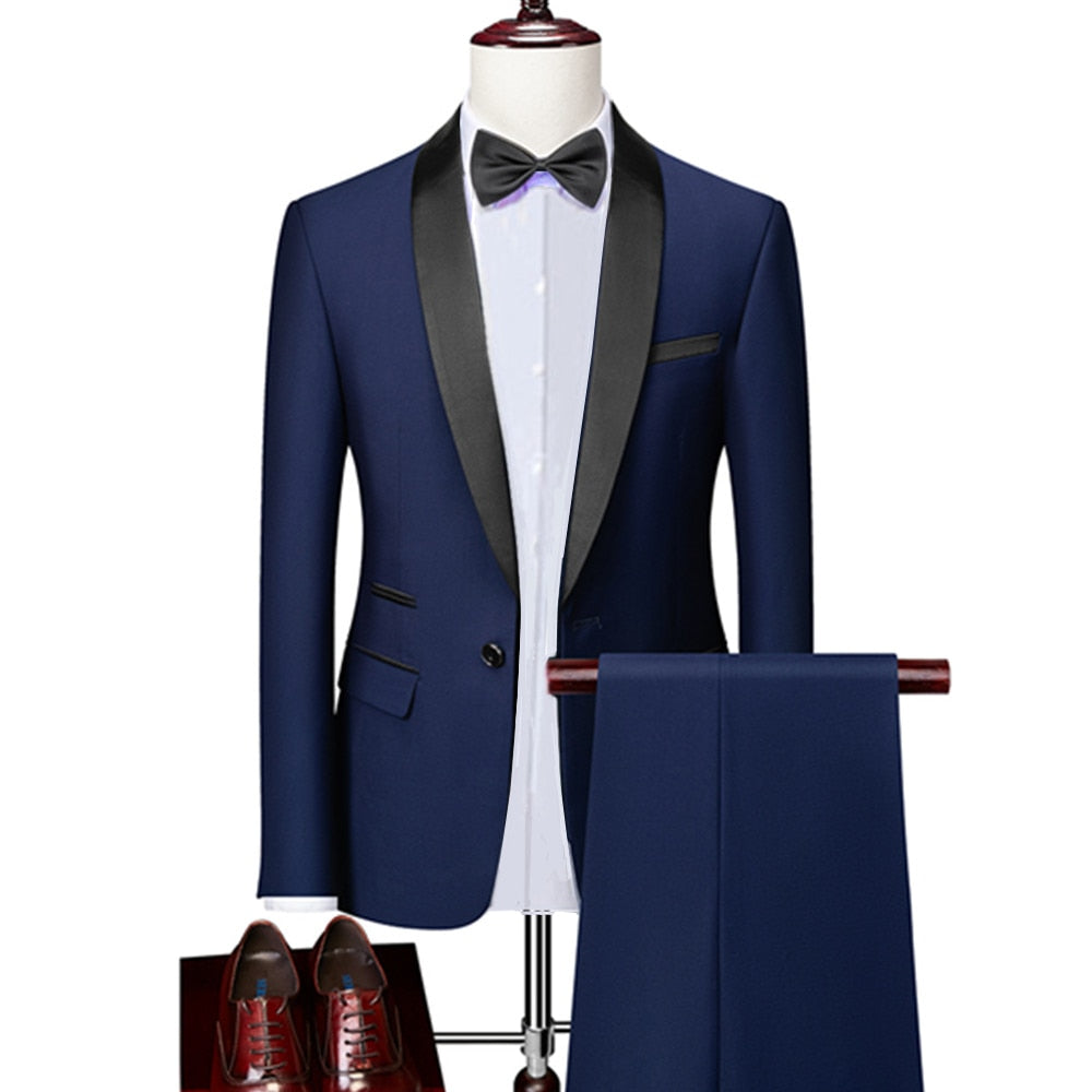 Men Skinny 3 Pieces Set Formal Slim Fit Tuxedo Prom Suit / Male Groom
