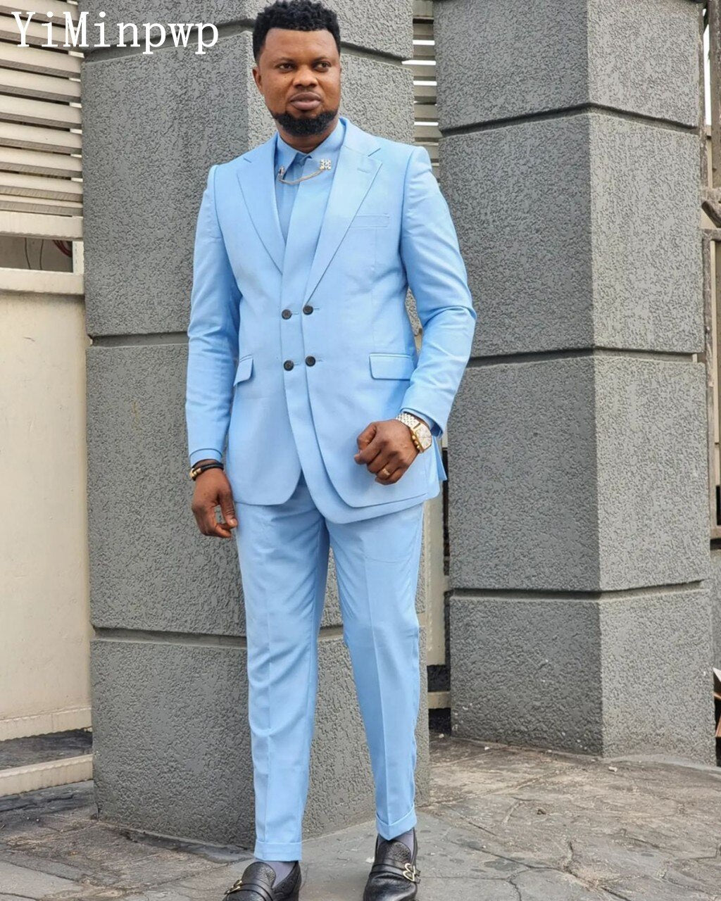 New Design Suits for Men 2023 Blazer Sets Men Dress Light Blue Weddin