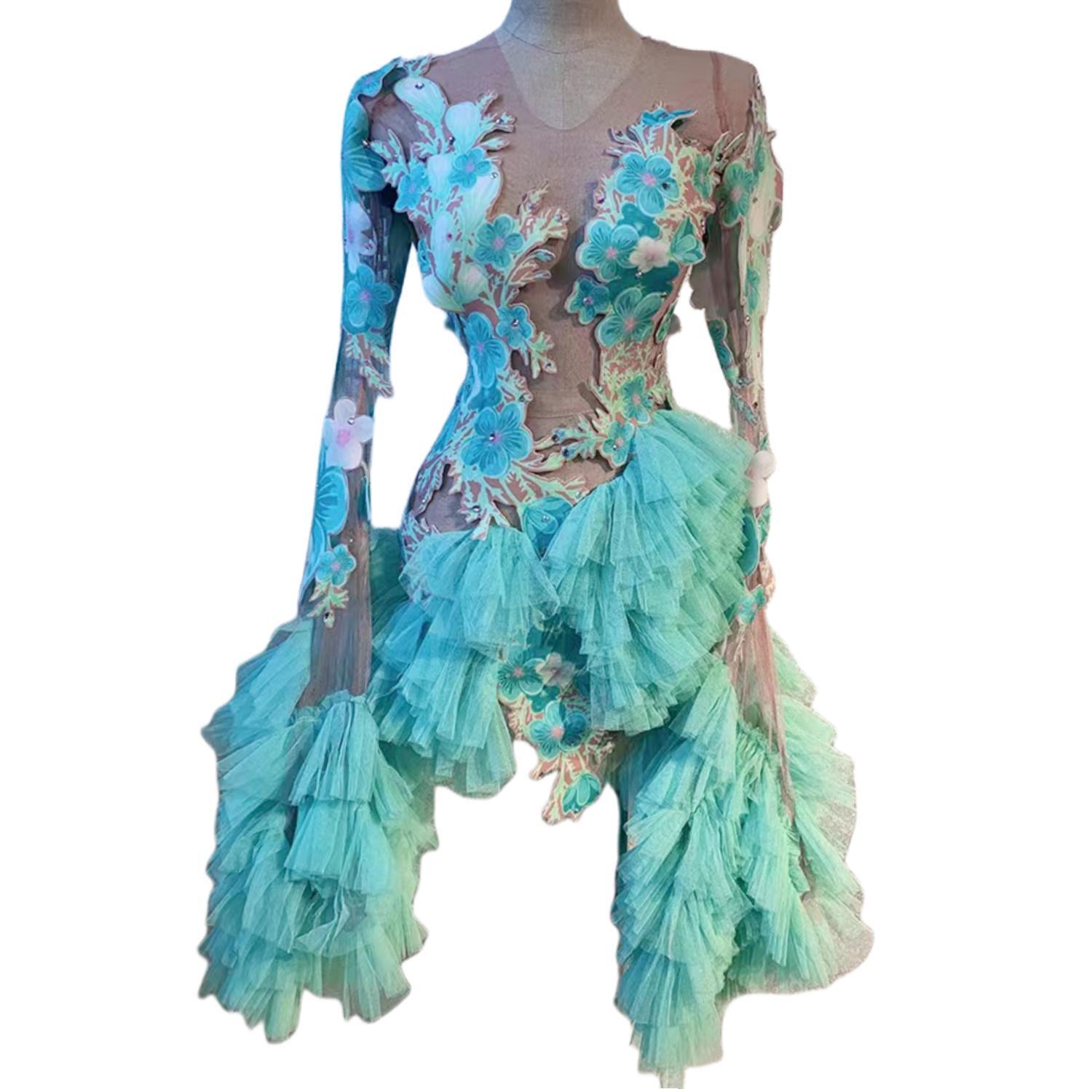 New Fashion Blue Flower Elegant Short Dresses for Women Evening Dresses Luxury Wedding Party Dress Bridal Gown