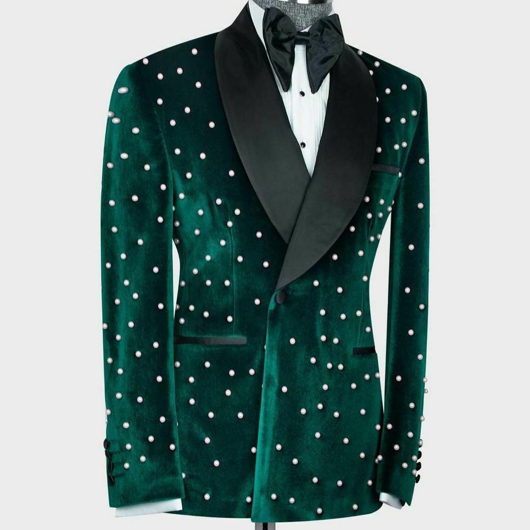 Luxury Men Suits Slim Fit Handmade Pearls Groom Tuxedos Men Wedding Pr