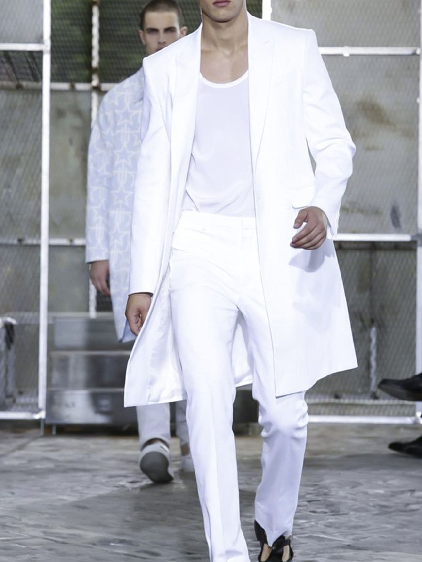 Summer Long Jacket White Trousers Groom Tuxedos Wedding Suits For Men