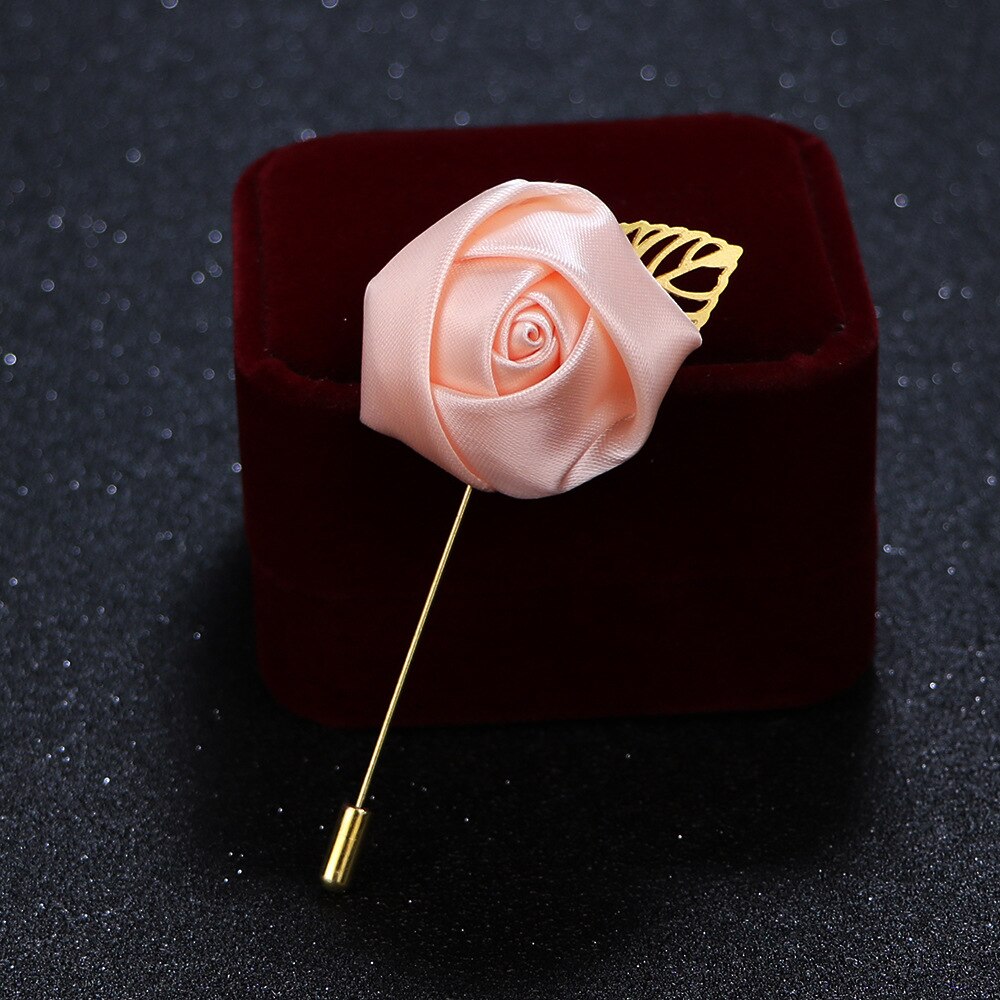Rose Brooch Pin With Gold Leaf Brooch Blazer Suit Boutonniere Charm Jewelry Clothes Accessory