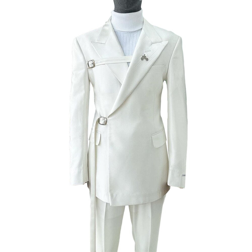 White Handsome Men Suits With Two Pieces Jacket And Pants Custom Made