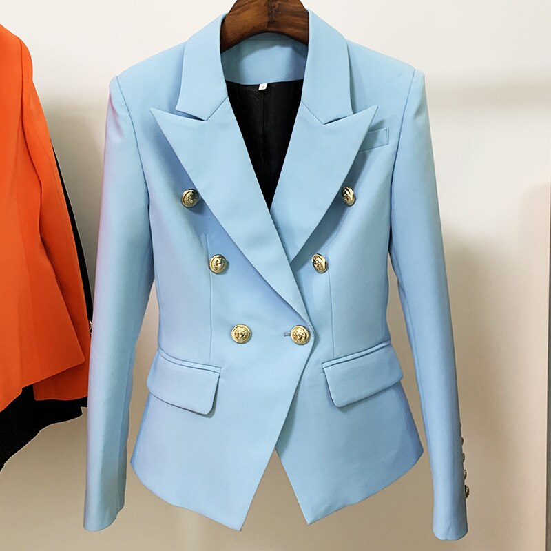 2022 Classic Designer Blazer Jacket Women's Slim Fitting Metal Lion Buttons Double Breasted Blazer