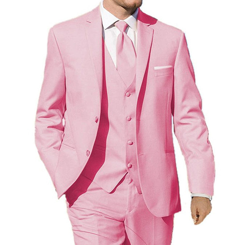 Pink Wedding Tuxedos Groom Wear Three Piece Classic Style Custom Made Dinner Party Men Suits Jacket Pants Vest