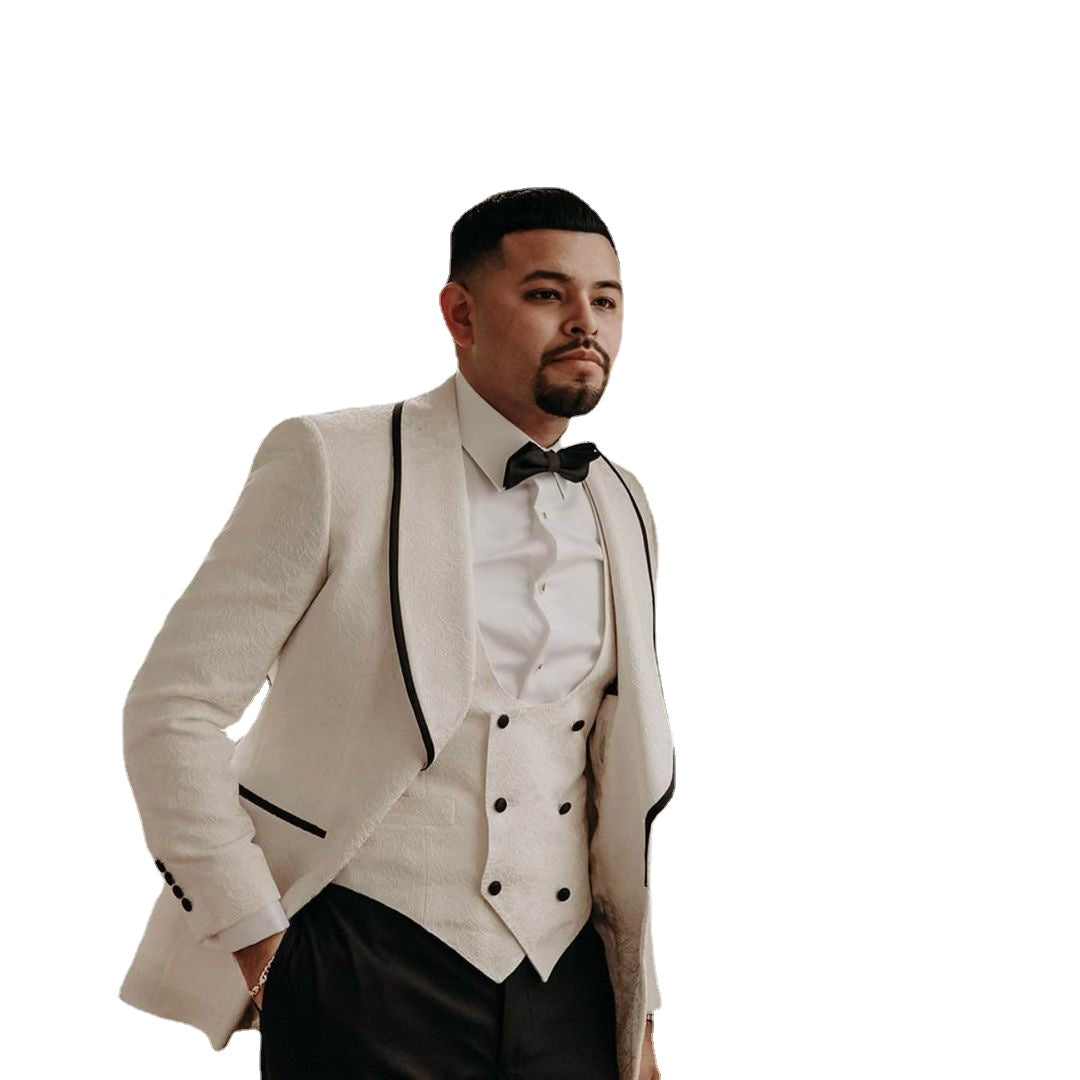 YiMinpwp Ivory Wedding Suits for Men Shawl Lapel One Button Blazer Ja
