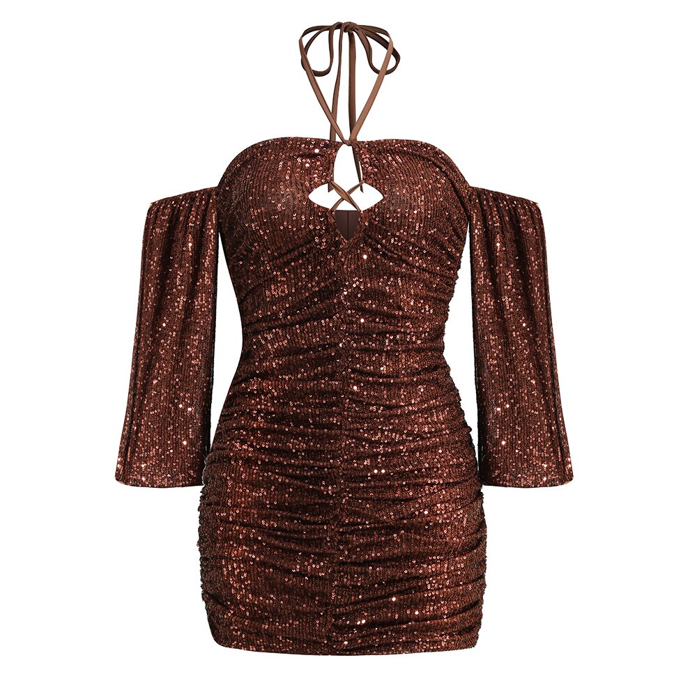 Tube Top Sequined Skirt Tight-fitting Hip Trumpet Sleeve Dress