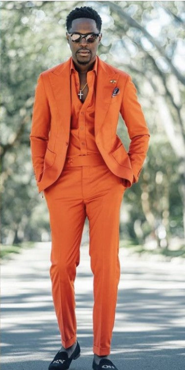 African Streetwear Yellow Orange Men Suits Groom Wedding Tuxedos Slim Fit Prom Blazer Terno Masculino 2 Pieces Jacket+Pant