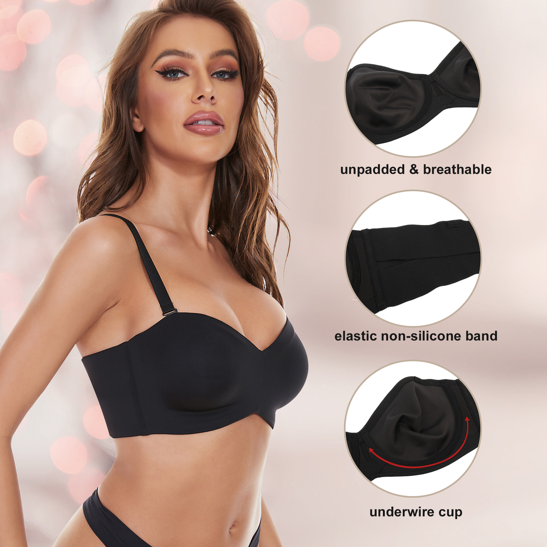 PLUS SIZE 💞💞Detachable-Strap Bandeau Bra, 🤩🤩A truly non-slip,  comfortable strapless bra. No matter what you do, this bra will provide the  bust support you've been looking for. 👇Buy now~